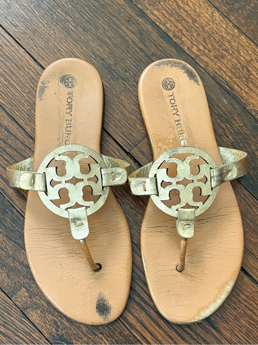 Tory Burch Miller Metallic Gold Thong Sandals